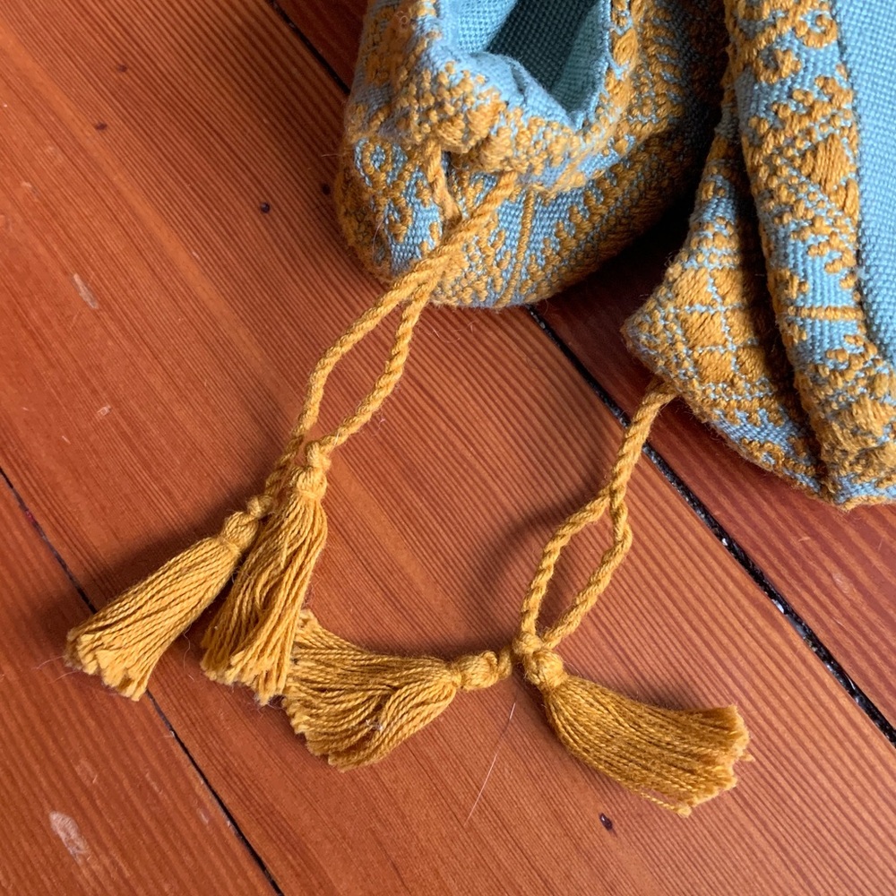 Handcrafted Blue and Mustard Yellow Woven Baby Slippers - Picture 4 of 4